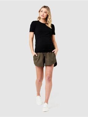 Ripe Maternity Olive Green Byron Shirred Shorts
